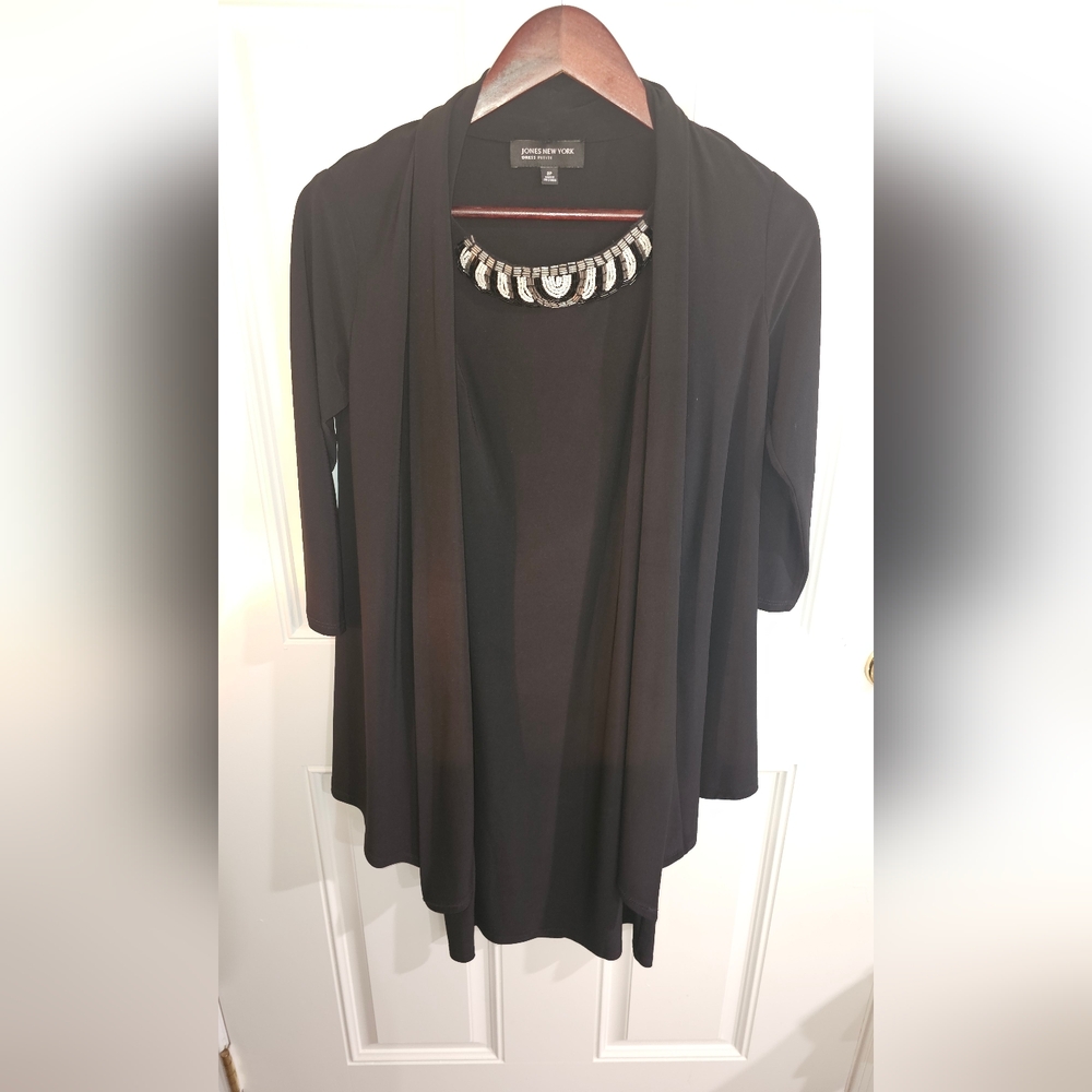 Jones New York Black Cardigan with Necklace Detail